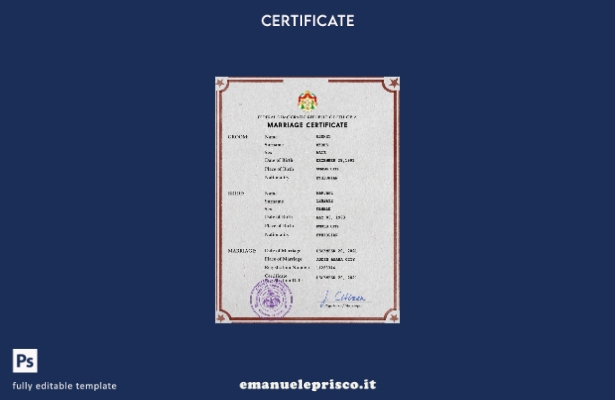 modello PSD di certificato di matrimonio etiope in stile verificato